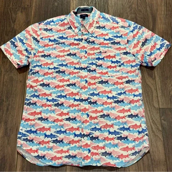 J. Crew Men's Multicolor Fish Pattern Medium Button-down Shirt - Picture 1 of 4